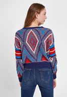 Bayan Lacivert Karışık Desen Detaylı Triko