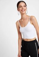 Bayan Beyaz İnce Askılı Crop Bluz