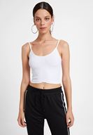Bayan Beyaz İnce Askılı Crop Bluz