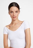 Bayan Beyaz V Yaka Detaylı Crop Top