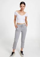 Bayan Beyaz V Yaka Detaylı Crop Top