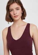 Bayan Bordo V Yaka Kalın Askılı Pamuk Atlet