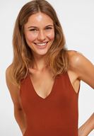 Bayan Kahverengi V Yaka Kalın Askılı Pamuk Atlet