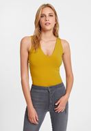 Bayan Yeşil V Yaka Kalın Askılı Pamuk Atlet