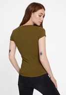 Bayan Yeşil Pamuk V Yaka Kısa Kollu Tişört