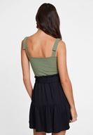 Bayan Yeşil Askı Detaylı Kare Yaka Bluz