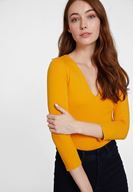 Bayan Turuncu Pamuklu V Yaka Tişört