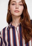 Bayan Lacivert Çizgi Desenli Pamuk Gömlek