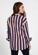 Bayan Lacivert Çizgi Desenli Pamuk Gömlek