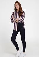 Bayan Lacivert Çizgi Desenli Pamuk Gömlek