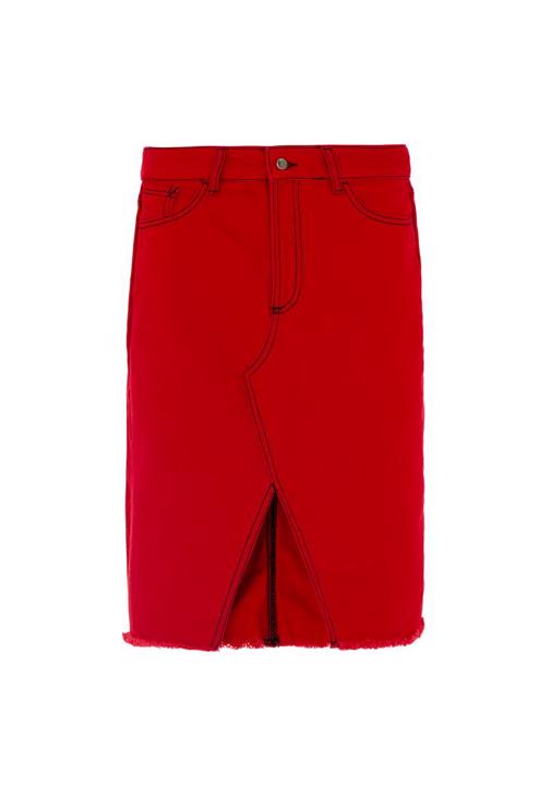 Yırtmaç Detaylı Etek ve Fırfırlı Bluz Kombini