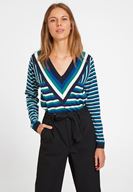 Bayan Çok Renkli Çizgi Desenli  V Yaka Triko