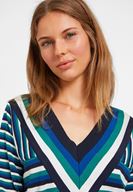 Bayan Çok Renkli Çizgi Desenli  V Yaka Triko