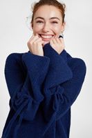 Bayan Lacivert Bağlama Detaylı Boğazlı Kazak