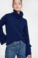 Bayan Lacivert Bağlama Detaylı Boğazlı Kazak