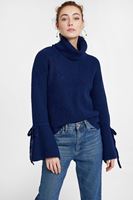 Bayan Lacivert Bağlama Detaylı Boğazlı Kazak