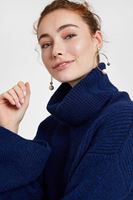 Bayan Lacivert Bağlama Detaylı Boğazlı Kazak