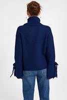 Bayan Lacivert Bağlama Detaylı Boğazlı Kazak