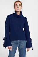 Bayan Lacivert Bağlama Detaylı Boğazlı Kazak