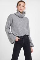 Bayan Gri Bağlama Detaylı Boğazlı Kazak