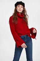 Bayan Kırmızı Bağlama Detaylı Boğazlı Kazak