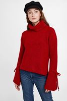 Bayan Kırmızı Bağlama Detaylı Boğazlı Kazak