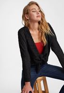 Bayan Siyah Parlak Detaylı Hırka