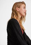 Bayan Siyah Parlak Detaylı Hırka