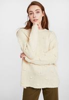 Bayan Krem Ponpon Detaylı Kazak