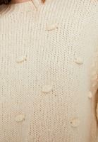 Bayan Krem Ponpon Detaylı Kazak