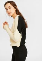 Bayan Krem İki Renkli Triko Kazak