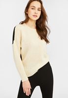 Bayan Krem İki Renkli Triko Kazak