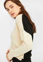 Bayan Krem İki Renkli Triko Kazak