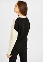 Bayan Krem İki Renkli Triko Kazak