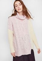 Bayan Pembe Boğazlı Blok Desen Triko