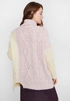 Bayan Pembe Boğazlı Blok Desen Triko