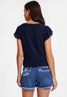 Bayan Lacivert Fırfırlı Dokulu Bluz