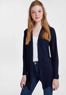 Bayan Lacivert Belden Bağlamalı Dokulu Hırka