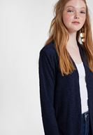 Bayan Lacivert Belden Bağlamalı Dokulu Hırka