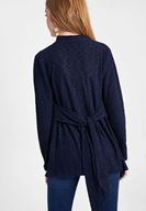 Bayan Lacivert Belden Bağlamalı Dokulu Hırka