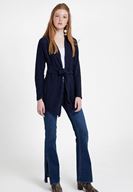 Bayan Lacivert Belden Bağlamalı Dokulu Hırka