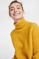 Bayan Sarı Boğazlı Çizgi Dokulu Kazak