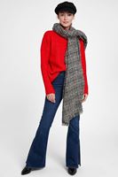 Bayan Kırmızı Boğazlı Çizgi Dokulu Kazak