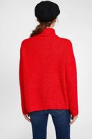 Bayan Kırmızı Boğazlı Çizgi Dokulu Kazak