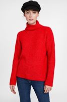 Bayan Kırmızı Boğazlı Çizgi Dokulu Kazak