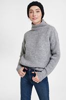 Bayan Gri Boğazlı Çizgi Dokulu Kazak