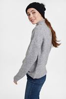 Bayan Gri Boğazlı Çizgi Dokulu Kazak