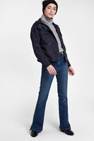 Bayan Gri Boğazlı Çizgi Dokulu Kazak