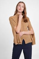 Bayan Kahverengi Yırtmaç Detaylı Triko Kazak