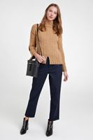 Bayan Kahverengi Yırtmaç Detaylı Triko Kazak